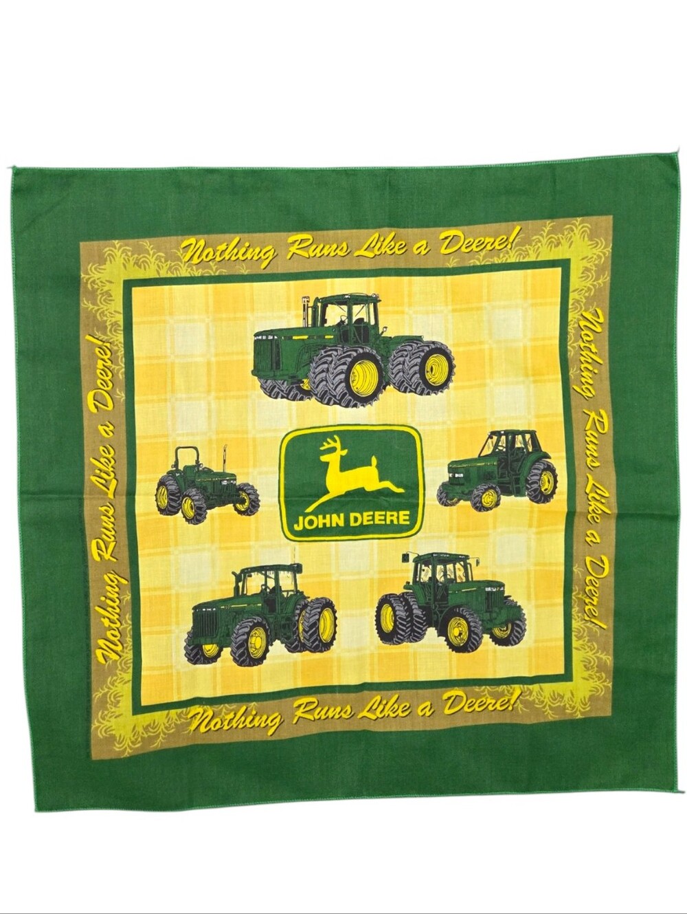 John Deere Bandana Handkerchief Tractor Logo Green Yellow Unisex 21x21 Square